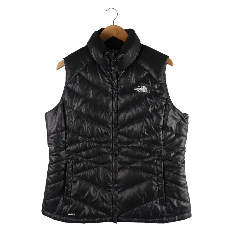 The North Face 550 Down Puffer Vest Mens XL Black Chevron Quilted Full Zip